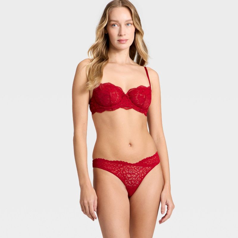 slide 3 of 5, Women's Lace Unlined Straight Neck Balconette Bra - Auden™ Red 36A, 1 ct