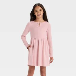 Girls' Long Sleeve Pointelle A-Line Dress - Cat & Jack™ Pink XS