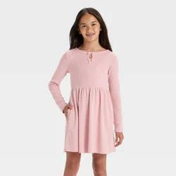 Girls' Long Sleeve Pointelle A-Line Dress - Cat & Jack™ Pink XS