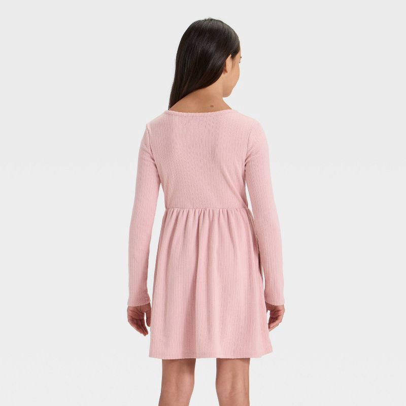 slide 2 of 3, Girls' Long Sleeve Pointelle A-Line Dress - Cat & Jack™ Pink S, 1 ct