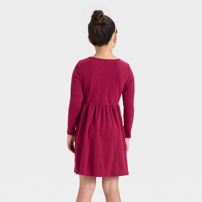 slide 2 of 3, Girls' Long Sleeve Pointelle A-Line Dress - Cat & Jack™ Dark Red M, 1 ct