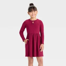Girls' Long Sleeve Pointelle A-Line Dress - Cat & Jack™ Dark Red XL