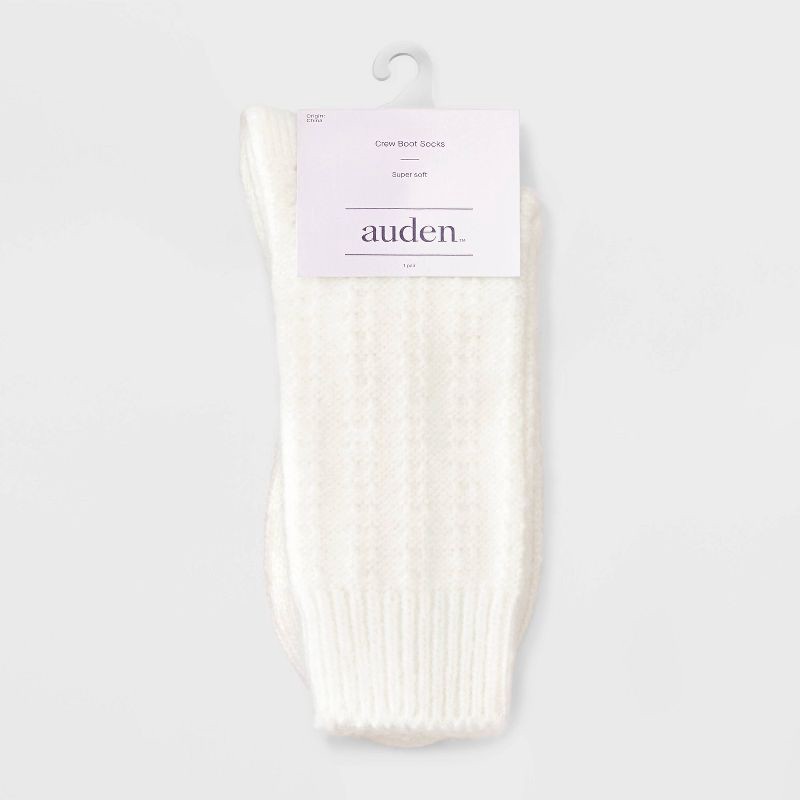 slide 2 of 3, Women's Ribbed Super Soft Crew Boot Socks - Auden™ Ivory 4-10, 1 ct