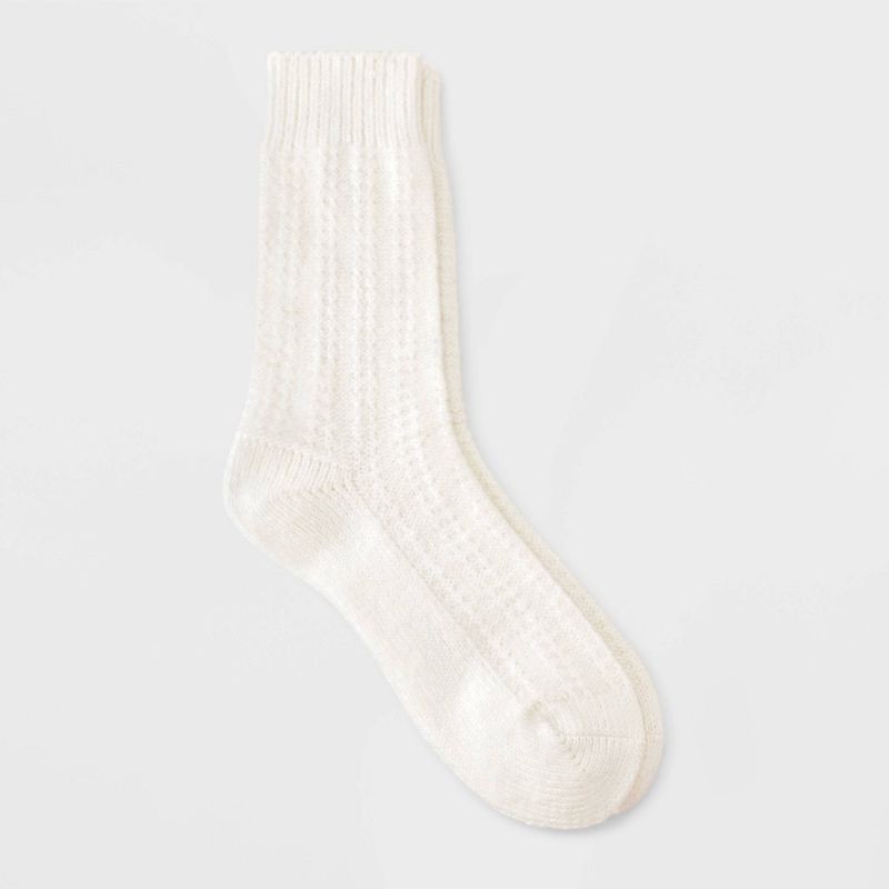 slide 1 of 3, Women's Ribbed Super Soft Crew Boot Socks - Auden™ Ivory 4-10, 1 ct