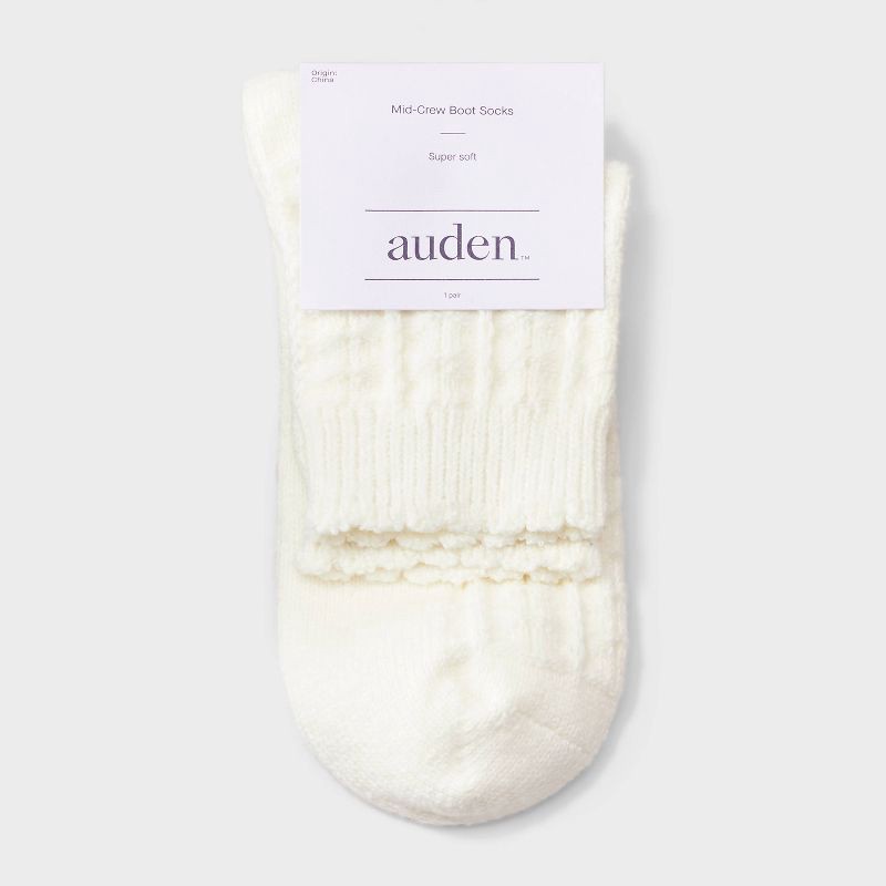 slide 2 of 3, Women's Scalloped Edge Pointelle Super Soft Short Crew Boot Socks - Auden™ Ivory 4-10, 1 ct
