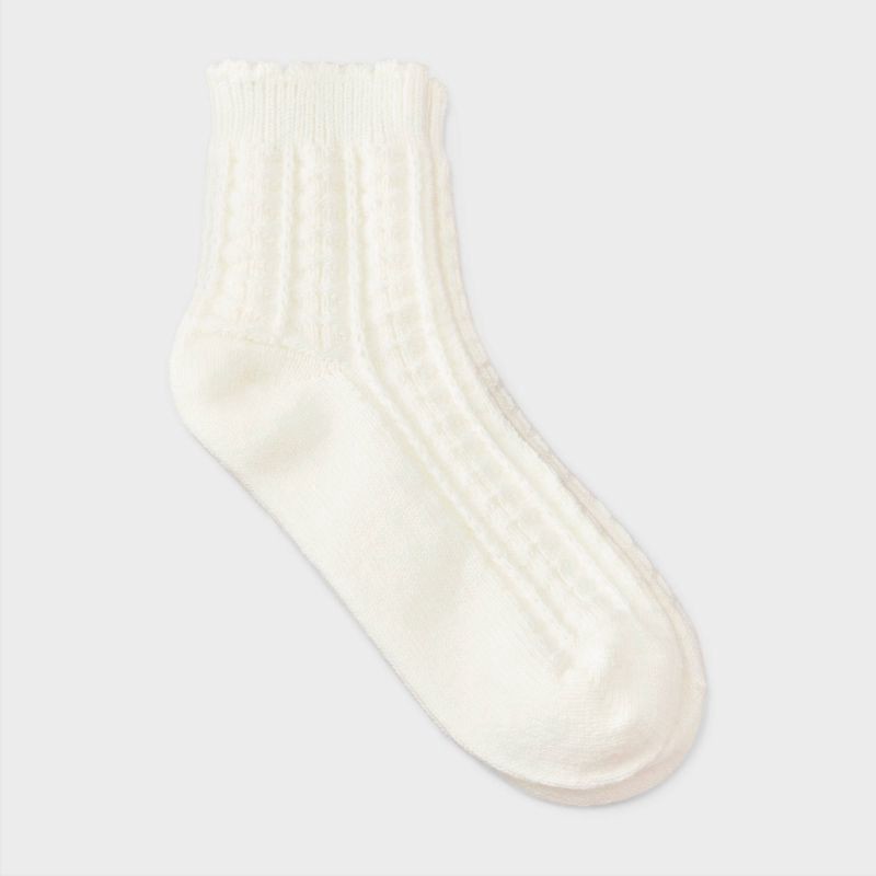 slide 1 of 3, Women's Scalloped Edge Pointelle Super Soft Short Crew Boot Socks - Auden™ Ivory 4-10, 1 ct