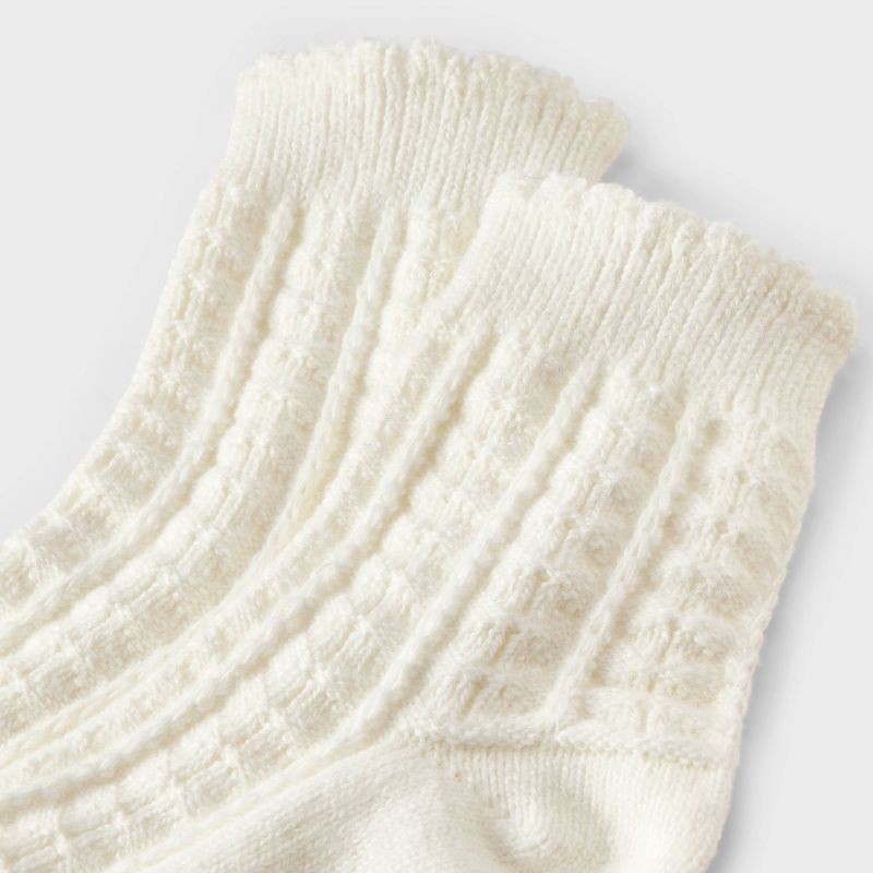slide 3 of 3, Women's Scalloped Edge Pointelle Super Soft Short Crew Boot Socks - Auden™ Ivory 4-10, 1 ct