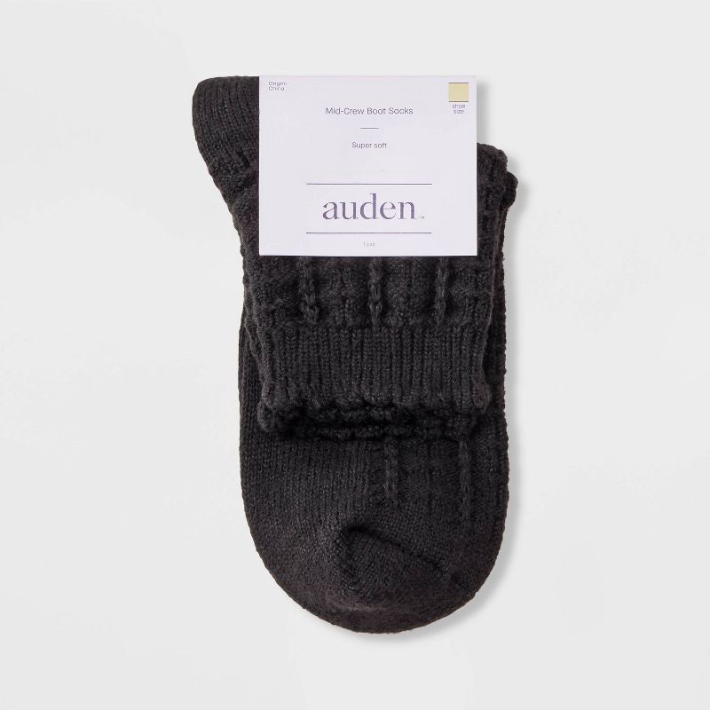 slide 2 of 3, Women's Scalloped Edge Pointelle Super Soft Short Crew Boot Socks - Auden™ Black 4-10, 1 ct