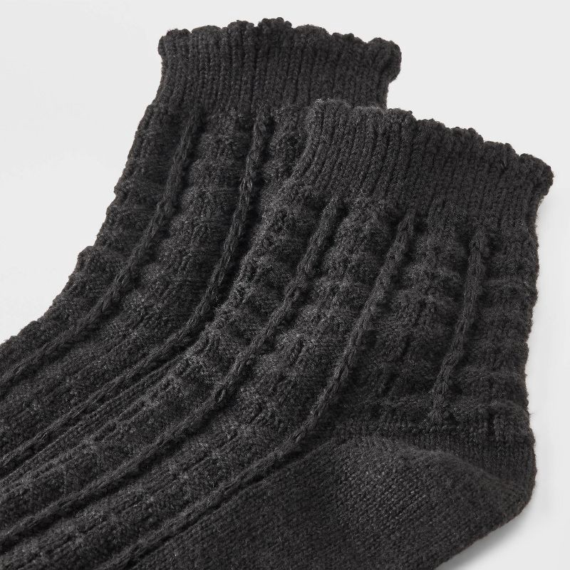 slide 3 of 3, Women's Scalloped Edge Pointelle Super Soft Short Crew Boot Socks - Auden™ Black 4-10, 1 ct