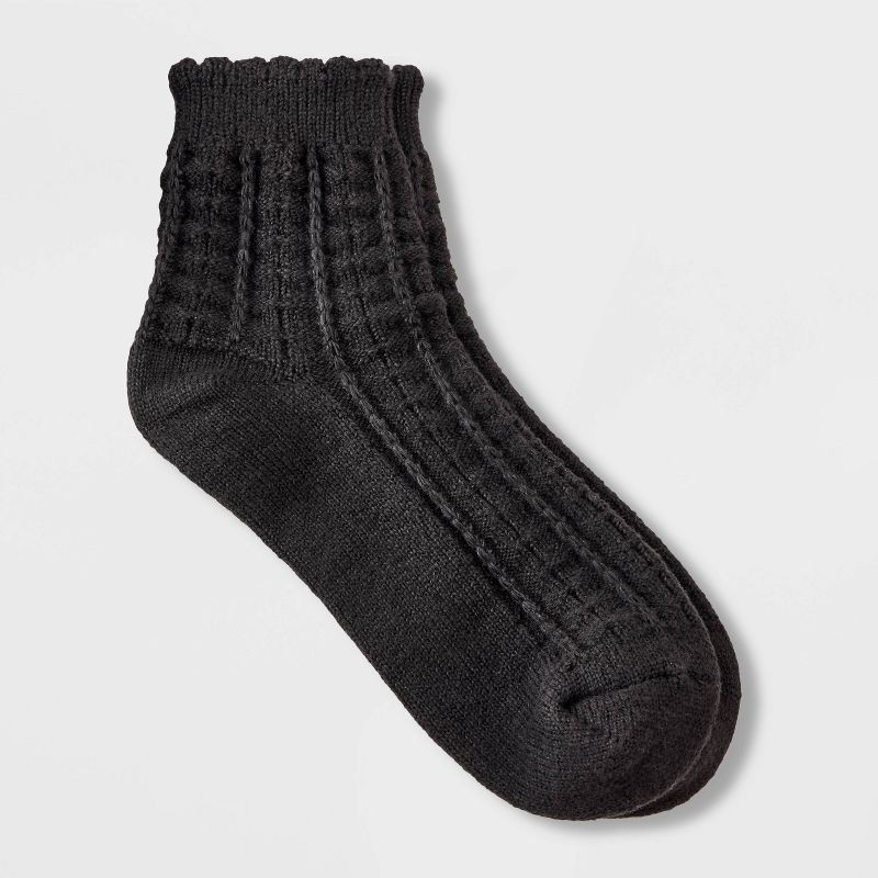 slide 1 of 3, Women's Scalloped Edge Pointelle Super Soft Short Crew Boot Socks - Auden™ Black 4-10, 1 ct