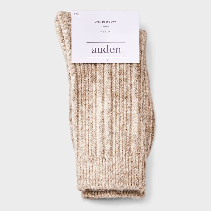 slide 2 of 3, Women's Textured Ribbed Super Soft Crew Boot Socks - Auden™ Tan Heather 4-10, 1 ct