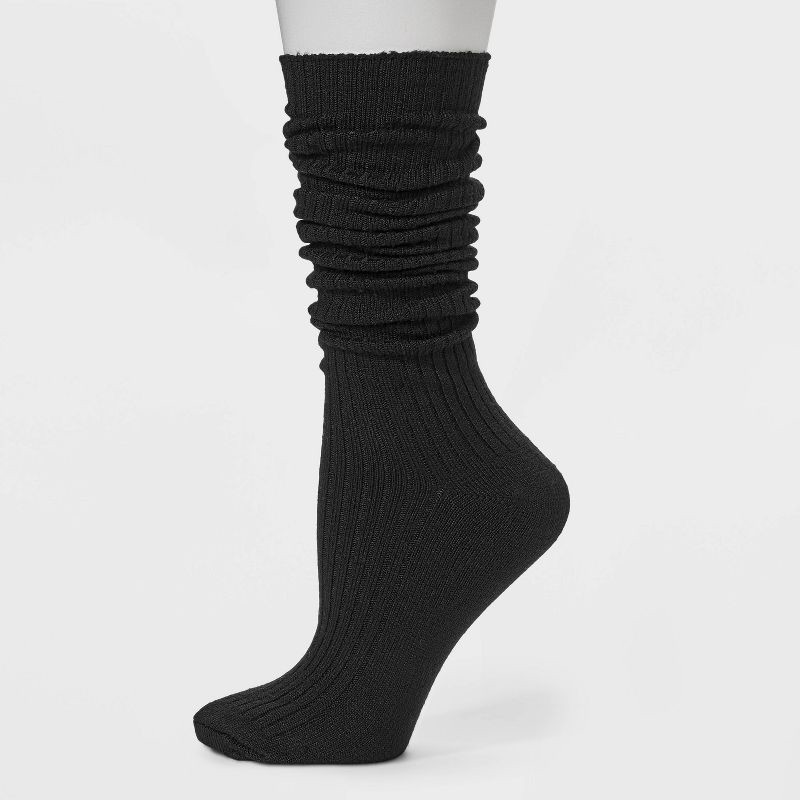 slide 2 of 4, Women's Ribbed Super Soft Slouch Crew Boot Socks - Auden™ Black 4-10, 1 ct