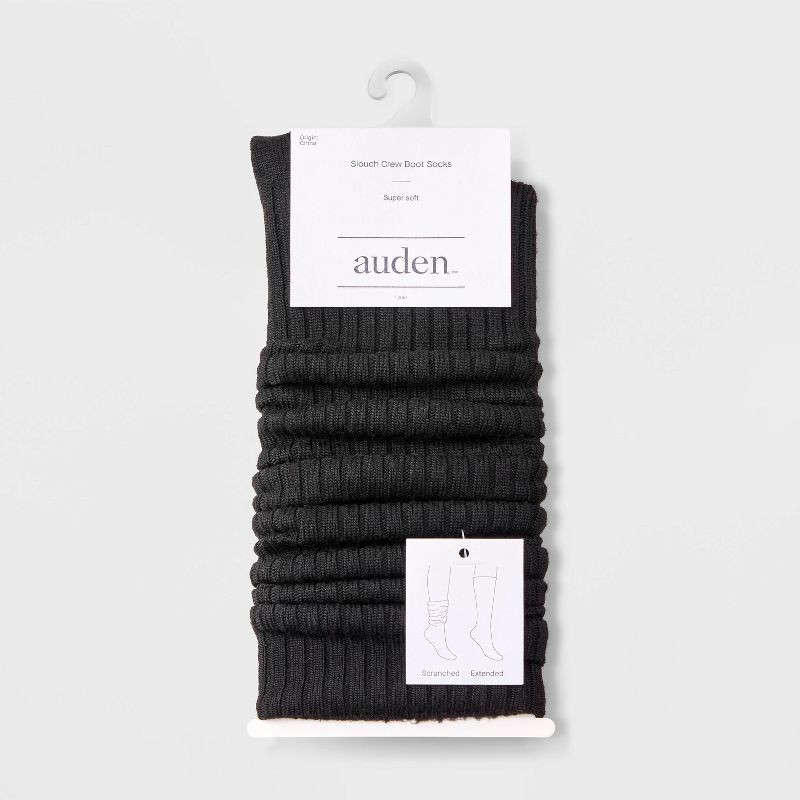 slide 3 of 4, Women's Ribbed Super Soft Slouch Crew Boot Socks - Auden™ Black 4-10, 1 ct