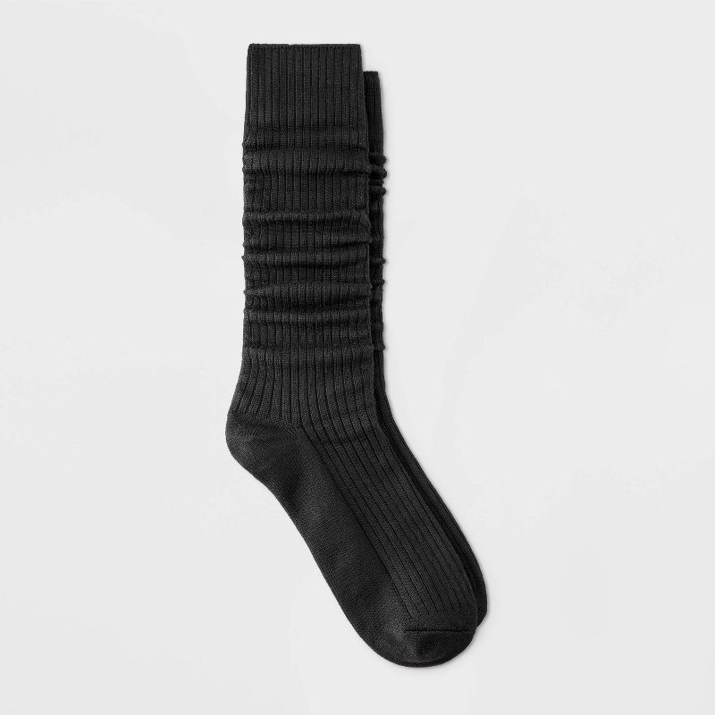 slide 1 of 4, Women's Ribbed Super Soft Slouch Crew Boot Socks - Auden™ Black 4-10, 1 ct