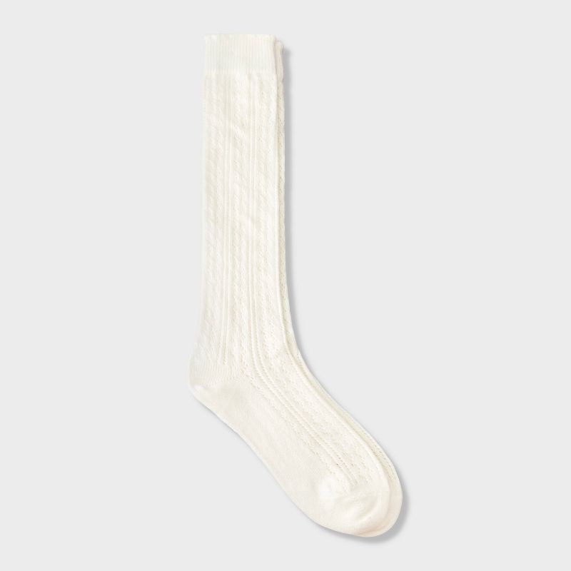 slide 1 of 3, Women's Pointelle Super Soft Knee High Boot Socks - Auden™ Ivory 4-10, 1 ct