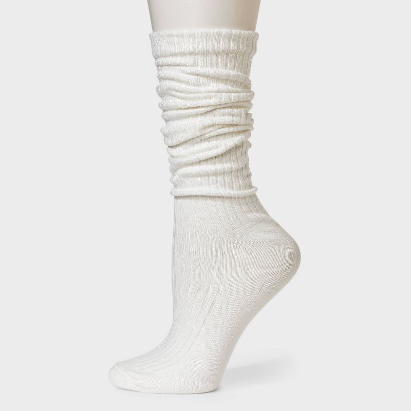 slide 2 of 4, Women's Ribbed Super Soft Slouch Crew Boot Socks - Auden™ Ivory 4-10, 1 ct