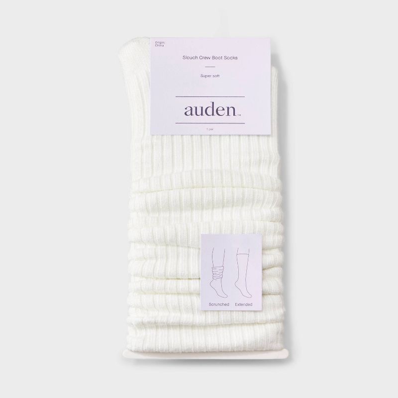 slide 3 of 4, Women's Ribbed Super Soft Slouch Crew Boot Socks - Auden™ Ivory 4-10, 1 ct
