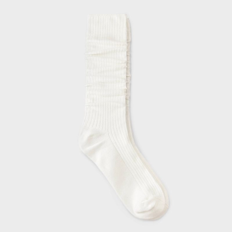 slide 1 of 4, Women's Ribbed Super Soft Slouch Crew Boot Socks - Auden™ Ivory 4-10, 1 ct