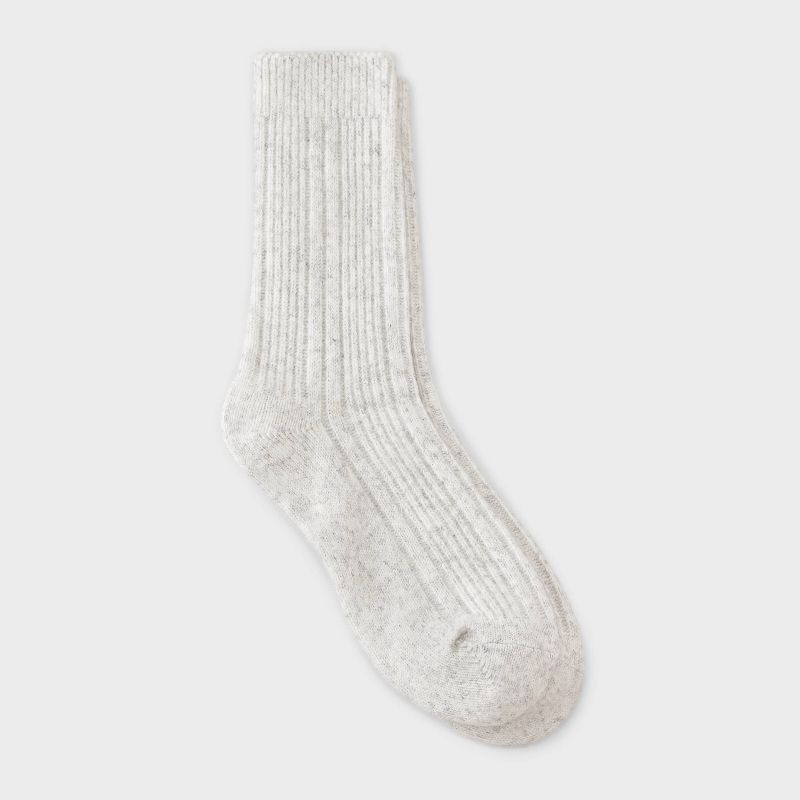 slide 1 of 3, Women's Textured Ribbed Super Soft Crew Boot Socks - Auden™ Ivory Heather 4-10, 1 ct