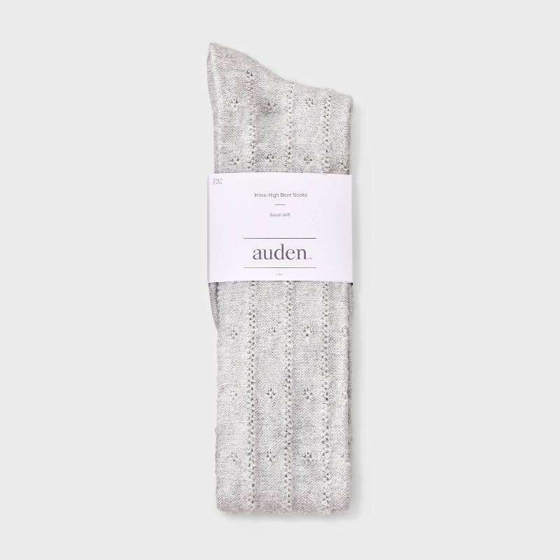 slide 2 of 3, Women's Pointelle Super Soft Knee High Boot Socks - Auden™ Heather Gray 4-10, 1 ct