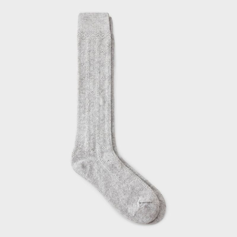slide 1 of 3, Women's Pointelle Super Soft Knee High Boot Socks - Auden™ Heather Gray 4-10, 1 ct