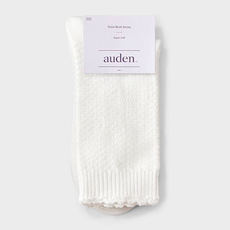 slide 2 of 3, Women's Scalloped Edge Textured Super Soft Crew Boot Socks - Auden™ Ivory 4-10, 1 ct