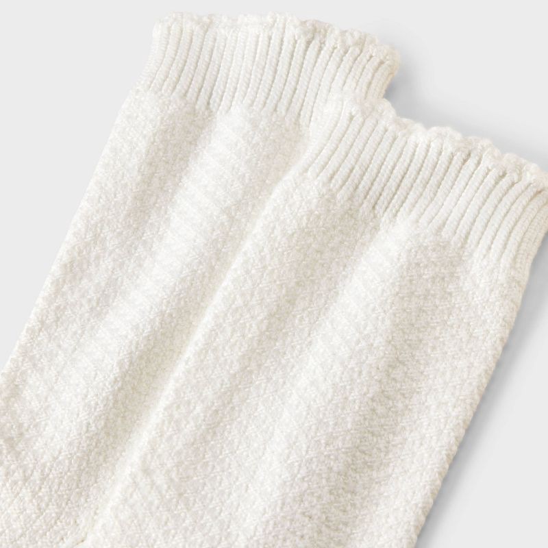 slide 3 of 3, Women's Scalloped Edge Textured Super Soft Crew Boot Socks - Auden™ Ivory 4-10, 1 ct