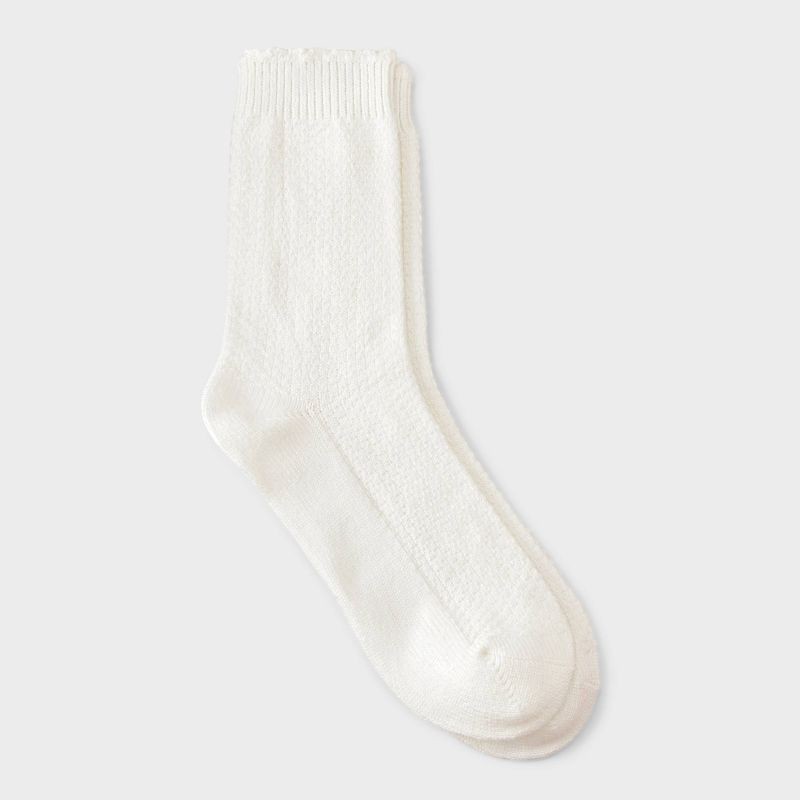 slide 1 of 3, Women's Scalloped Edge Textured Super Soft Crew Boot Socks - Auden™ Ivory 4-10, 1 ct