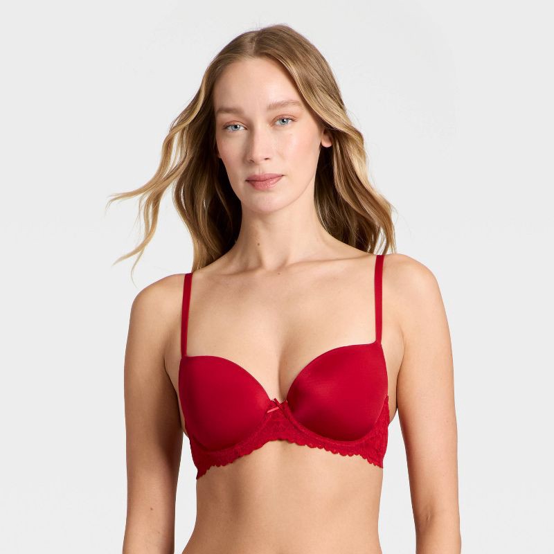 slide 1 of 5, Women's Lace Push-Up Demi Bra - Auden™ Red 34C, 1 ct