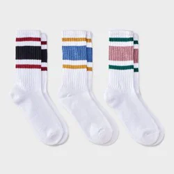 Women's Varsity Stripe Ribbed Cushioned 3pk Crew Socks - Auden™ White/Blue/Black 4-10