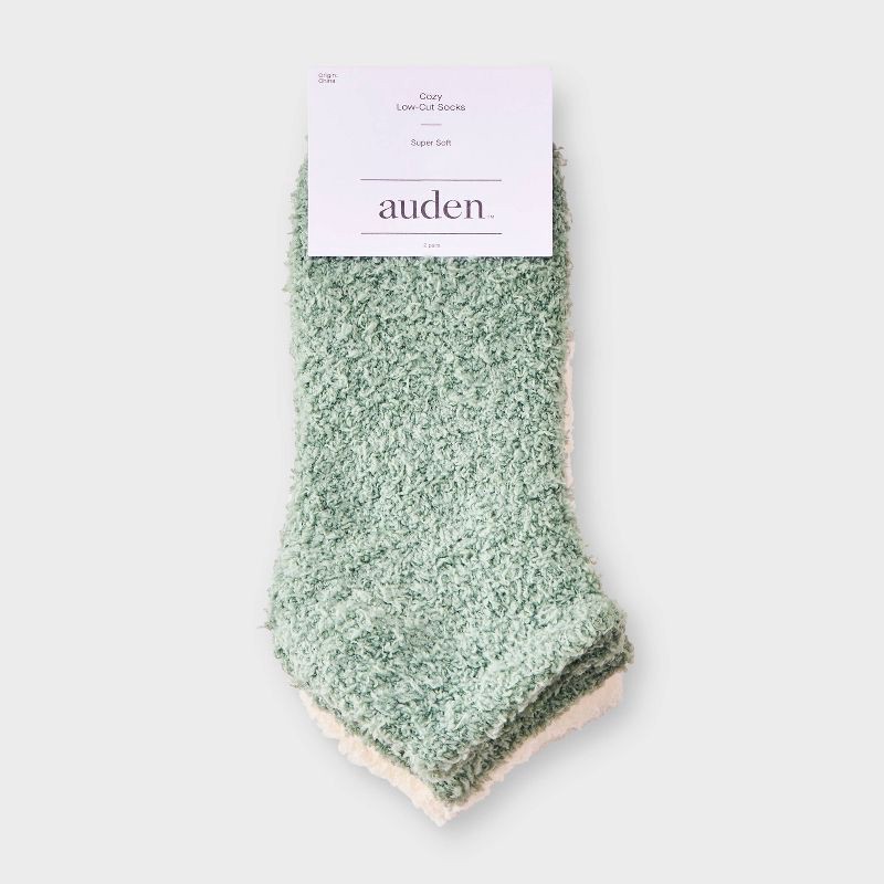 slide 2 of 3, Women's Solid 2pk Cozy Low Cut Socks - Auden™ Green/Ivory One Size, 2 ct