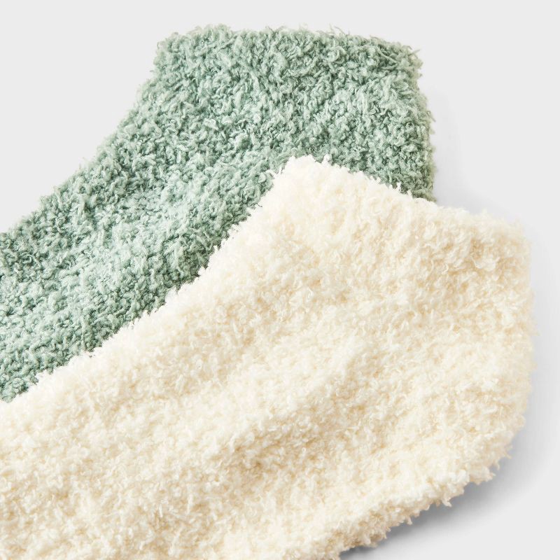 slide 3 of 3, Women's Solid 2pk Cozy Low Cut Socks - Auden™ Green/Ivory One Size, 2 ct