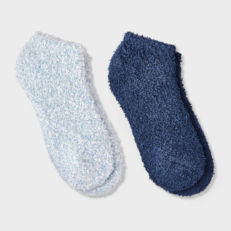 slide 1 of 3, Women's Marled 2pk Cozy Low Cut Socks - Auden™ Blue One Size, 2 ct