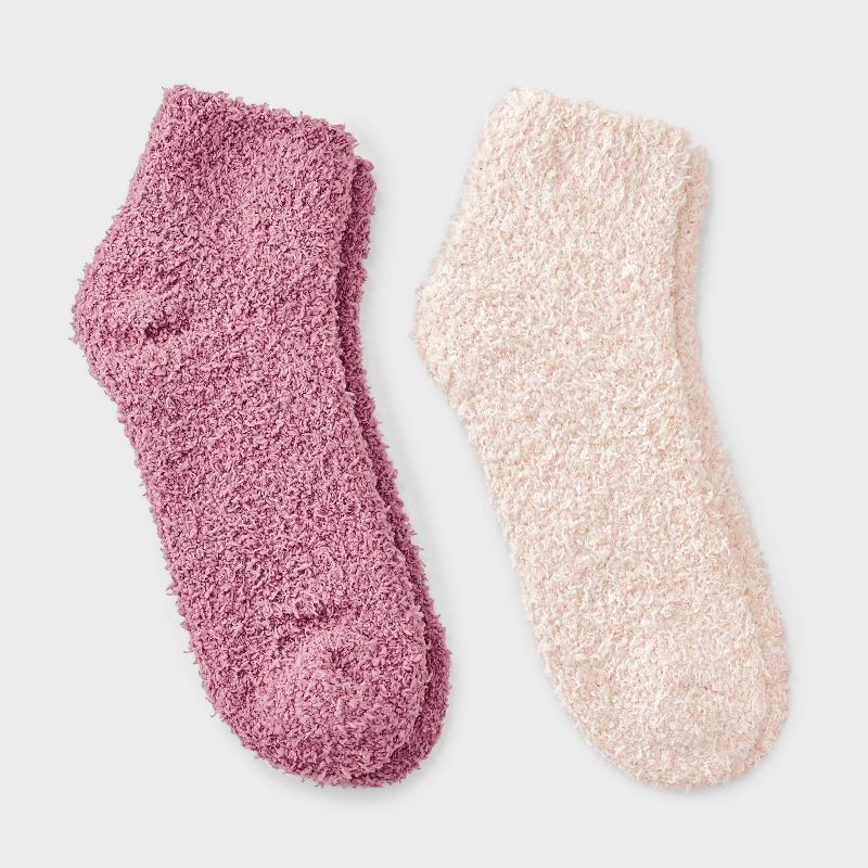slide 1 of 3, Women's Marled 2pk Cozy Ankle Socks - Auden™ Pink/Peach One Size, 2 ct