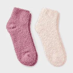 Women's Marled 2pk Cozy Ankle Socks - Auden™ Pink/Peach One Size