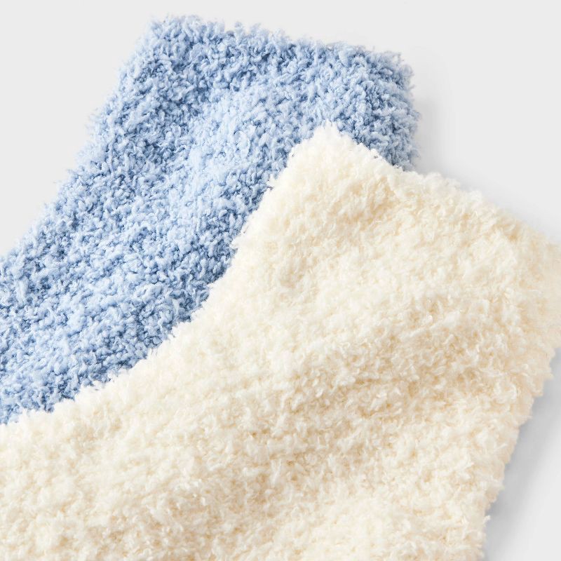 slide 3 of 3, Women's Solid 2pk Cozy Ankle Socks - Auden™ Ivory/Blue One Size, 2 ct