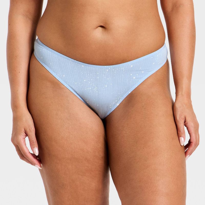 slide 4 of 5, Women's Modal Blend Thong Underwear - Auden™ Light Blue Star Print M, 1 ct