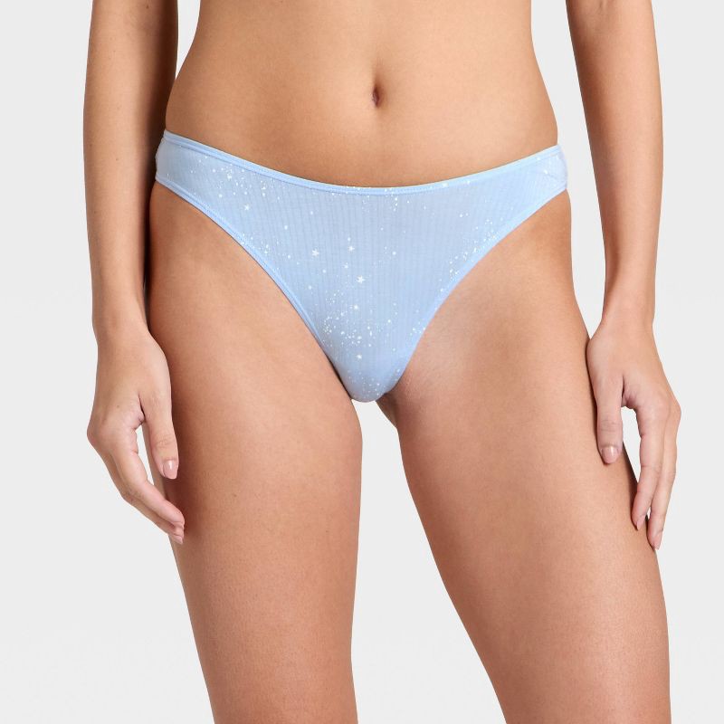 slide 1 of 5, Women's Modal Blend Thong Underwear - Auden™ Light Blue Star Print L, 1 ct