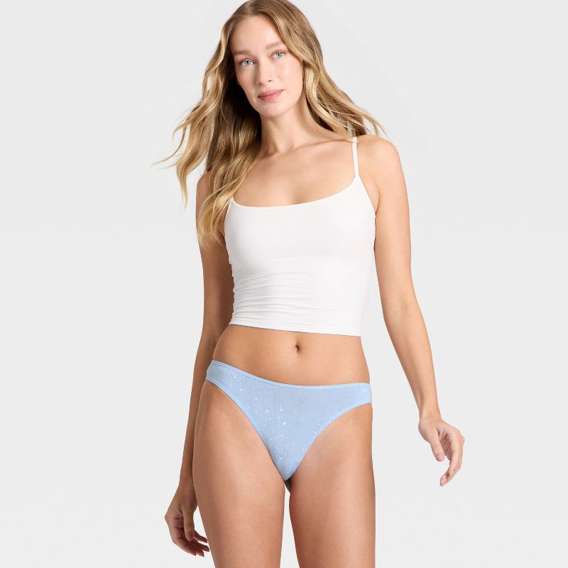 slide 3 of 5, Women's Modal Blend Thong Underwear - Auden™ Light Blue Star Print XL, 1 ct