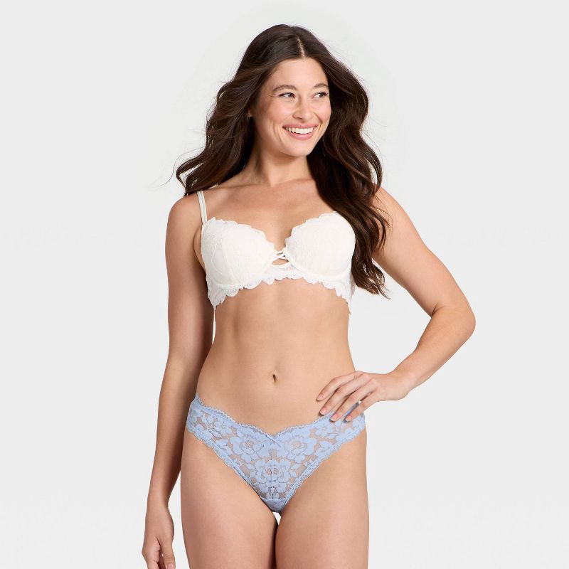 slide 2 of 5, Women's Lace V-Waist Bikini Underwear - Auden™ Light Blue L, 1 ct