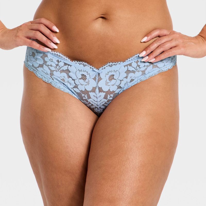 slide 4 of 5, Women's Lace V-Waist Bikini Underwear - Auden™ Light Blue XL, 1 ct