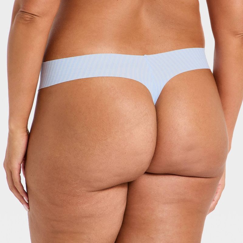 slide 5 of 5, Women's Invisible Edge Cotton Thong Underwear - Auden™ Light Blue Striped XS, 1 ct