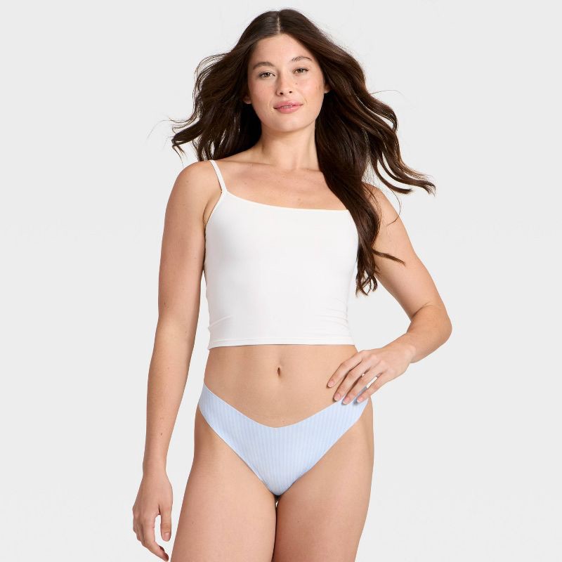 slide 3 of 5, Women's Invisible Edge Cotton Thong Underwear - Auden™ Light Blue Striped S, 1 ct