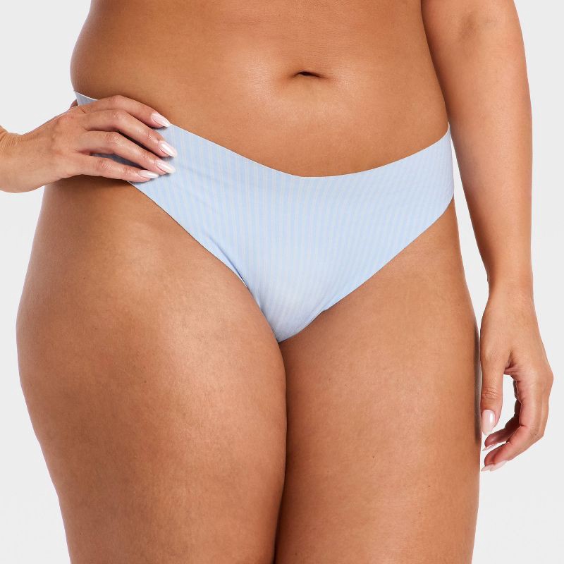 slide 4 of 5, Women's Invisible Edge Cotton Thong Underwear - Auden™ Light Blue Striped S, 1 ct