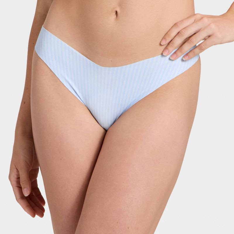 slide 1 of 5, Women's Invisible Edge Cotton Thong Underwear - Auden™ Light Blue Striped L, 1 ct