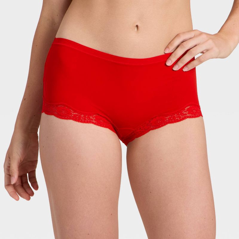 slide 1 of 5, Women's Luxe Stretch Boy Shorts - Auden™ Red XS, 1 ct