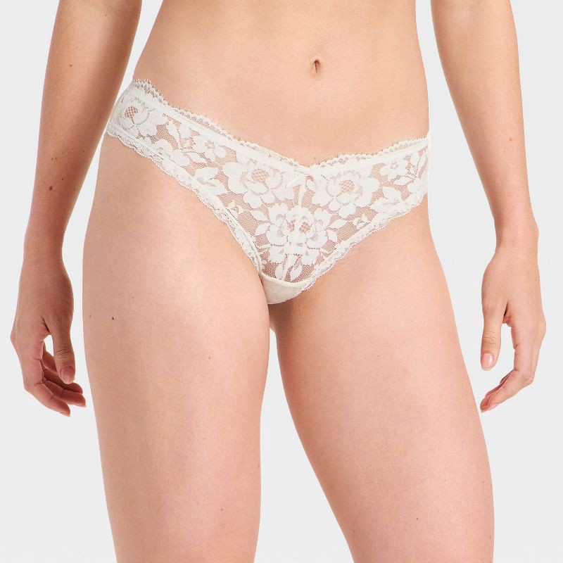 slide 1 of 5, Women's Lace V-Waist Bikini Underwear - Auden™ White XL, 1 ct