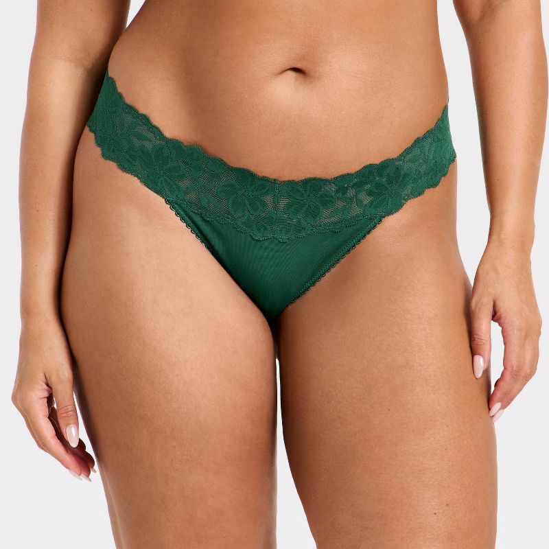 slide 4 of 5, Women's Cotton Thong Underwear with Lace - Auden™ Green M, 1 ct