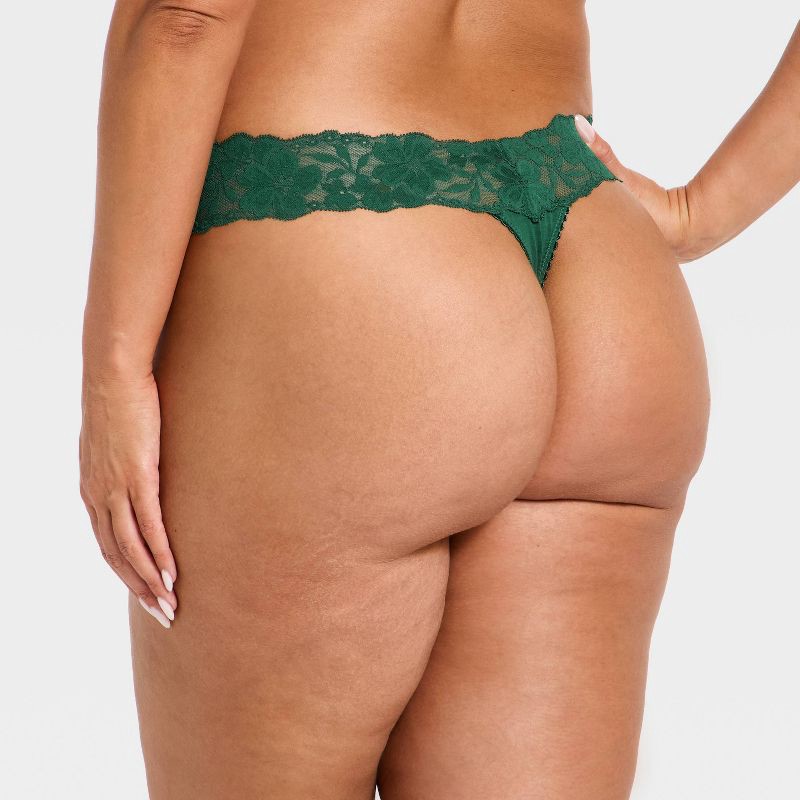 slide 5 of 5, Women's Cotton Thong Underwear with Lace - Auden™ Green M, 1 ct