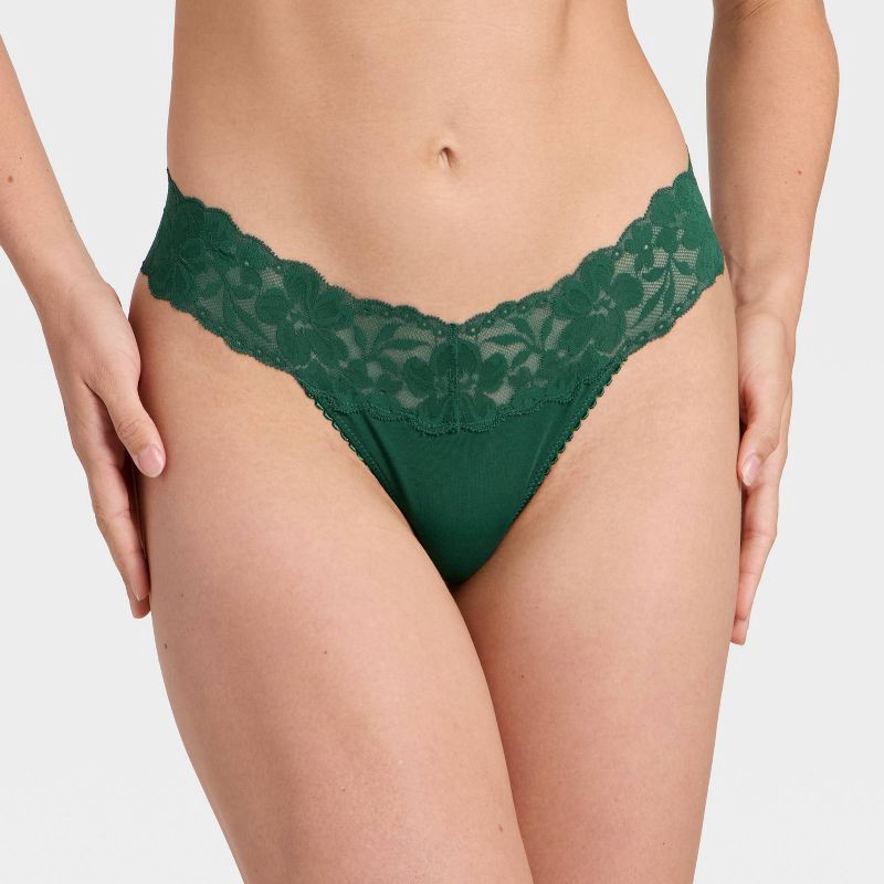slide 1 of 5, Women's Cotton Thong Underwear with Lace - Auden™ Green M, 1 ct